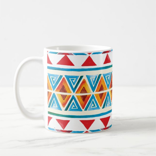 Vattenfärgsetnisk geometrisk mönster. kaffemugg (Vänster)