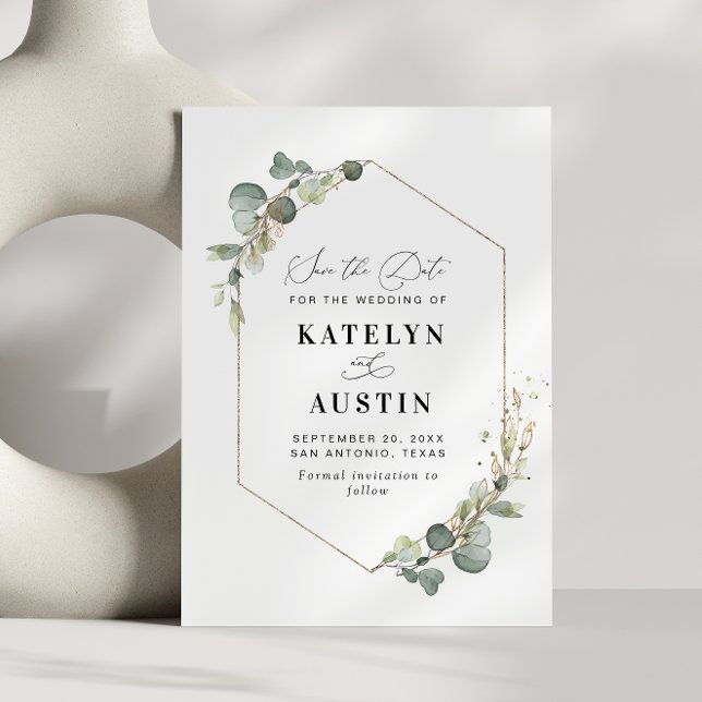 vattenfärgseucalyptus bröllop spara datum-kort spara datumet (Skapare uppladdad)