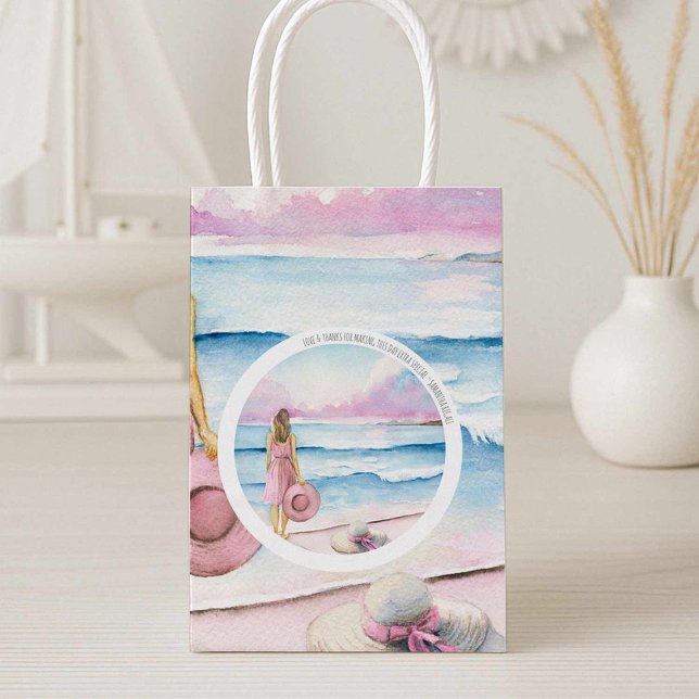 Vattenfärgsfack - Mäster gift-fack (Beach themed gift bags watercolor by the shoreline art by Victoria Grigaliunas Do Tell A Belle)