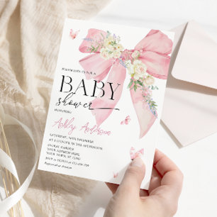 Vattenfärgsfack och babyskor för Blommigt och Rosa Inbjudningar