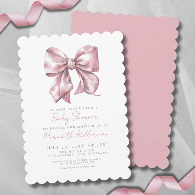 Vattenfärgsfack Rosa Babykläder Inbjudningar (Watercolor Bow Pink Baby Shower Invitation)