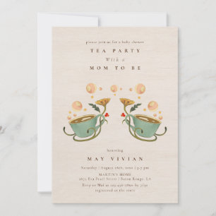 Vattenfärgsfaecore blommigt Tea Party Baby Shower Inbjudningar
