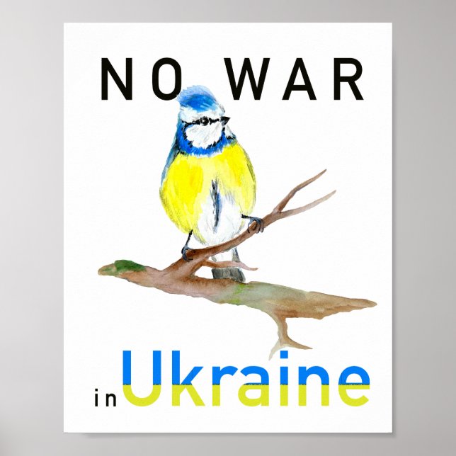 Vattenfärgsfågel Inget krig i Ukraina Poster (Framsidan)
