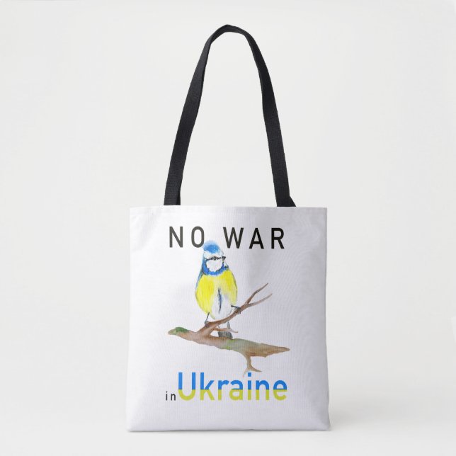 Vattenfärgsfågel Inget krig i Ukraina Tygkasse (Framsida)