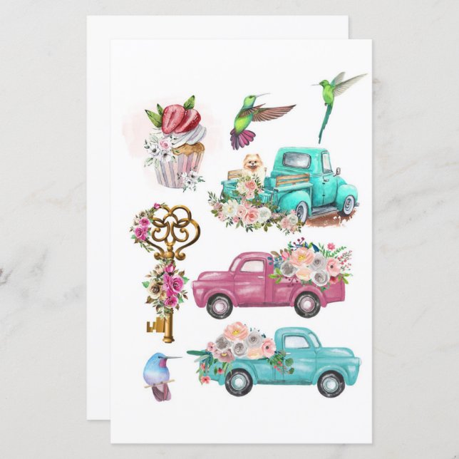 Vattenfärgsfågel lastbilar nyckel för utskärning o (Fram/baksida)