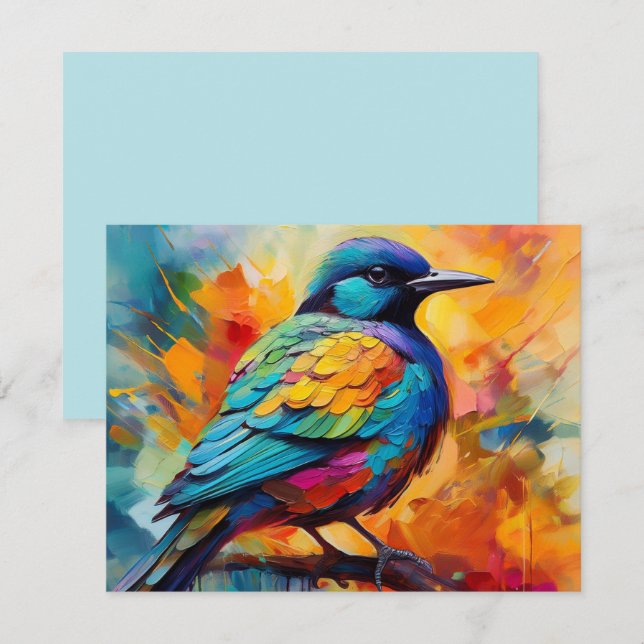 Vattenfärgsfågel på ett hälsningskort för Gren Tack Kort (Fram/baksida)