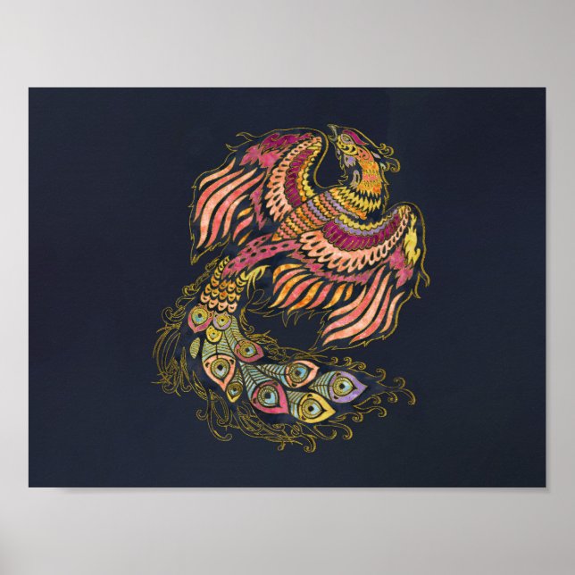 Vattenfärgsfågel Phoenix Poster (Framsidan)
