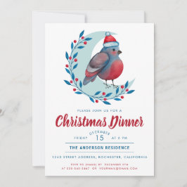 Vattenfärgsfågel vid Måne-julmiddagen Party Inbjudningar