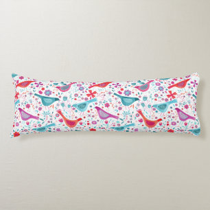 Vattenfärgsfåglar i en Garden Blommigt Teal Rosa Kroppskudde