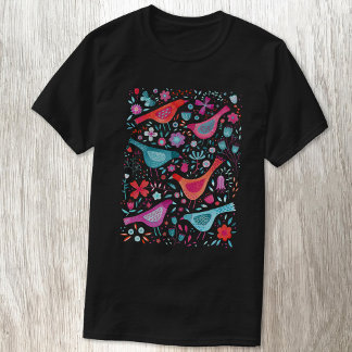Vattenfärgsfåglar i en Garden Boho T-Shirt