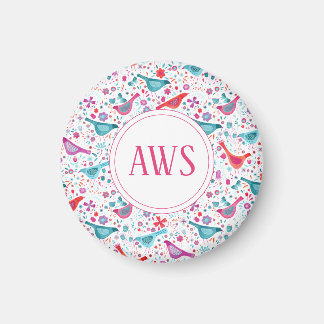 Vattenfärgsfåglar Monogram Magnet