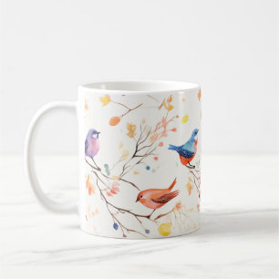 Vattenfärgsfåglar vid Gren Mönster Kaffemugg