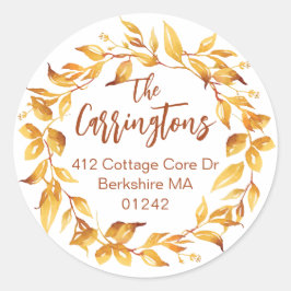 Vattenfärgsfall Atumn Löv Returadress för krans Runt Klistermärke