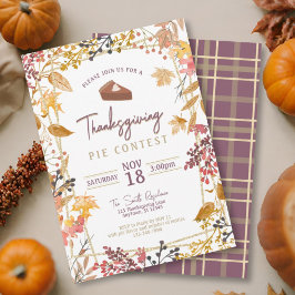 Vattenfärgsfall blommigt guld, Thanksgiving Paj Inbjudningar