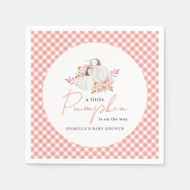 Vattenfärgsfall Blommigt Litet Pumpkin Baby Shower Pappersservett (Framsidan)
