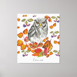 Vattenfärgsfall vacker uggla och löv canvastryck