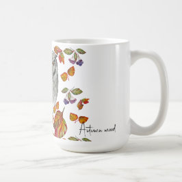 Vattenfärgsfall vacker uggla och löv kaffemugg