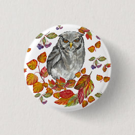 Vattenfärgsfall vacker uggla och löv knapp