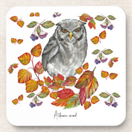 Vattenfärgsfall vacker uggla och löv underlägg