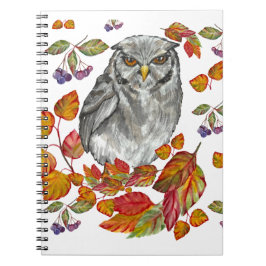 Vattenfärgsfall vackert uggla och löv livsmedel b anteckningsbok