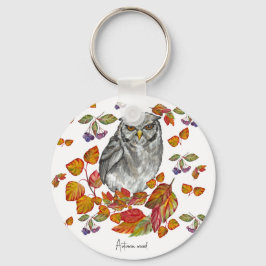 Vattenfärgsfall vackert uggla och löv underlägg b nyckelring