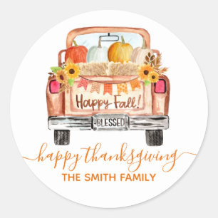 Vattenfärgsfall Vintage Lastbil Thanksgiving Runt Klistermärke