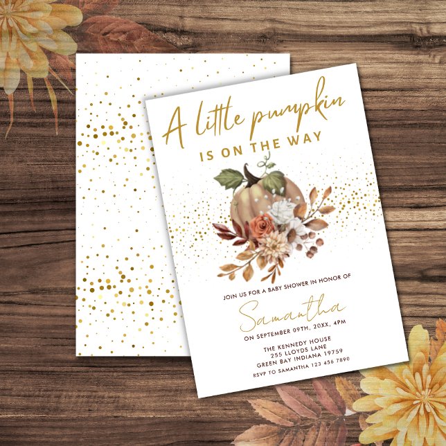 Vattenfärgsfallande liten pumpare Mögstövel Inbjudningar (baby shower little pumpkin theme -gender neutral fall baby shower invitation)