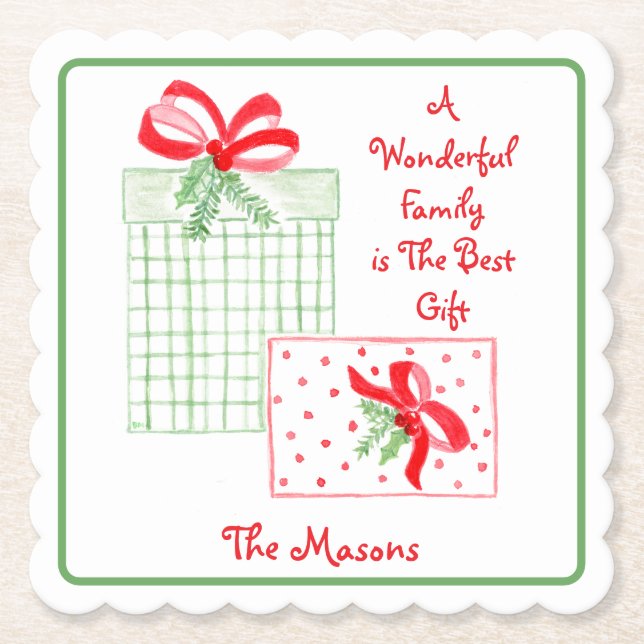 Vattenfärgsfamilj är Best Gift PERSONALIZE Helgdag Underlägg Papper (Framsida)
