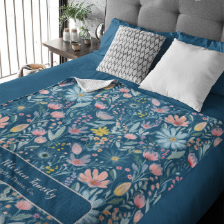 Vattenfärgsfamilj blommönster namn personlig fleecefilt