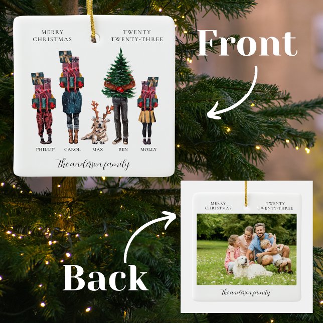 Vattenfärgsfamilj en fotojul - jul julgransprydnad keramik (Skapare uppladdad)