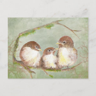Vattenfärgsfamiljen Cuddling Sparrow Bird Family N Vykort
