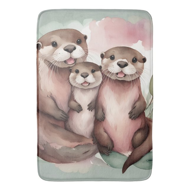 Vattenfärgsfamiljen Otter Family Badrumsmatta (Framsidan (Vertikal))