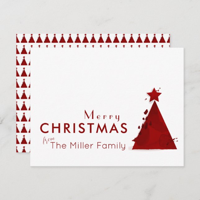 Vattenfärgsfamiljen Träd non-Photo God jul Julkort (Fram/baksida)