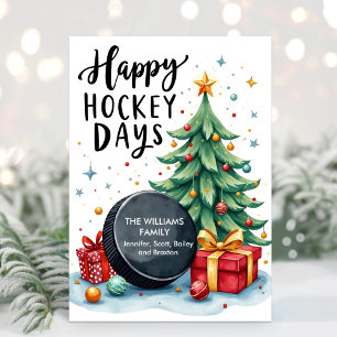 Vattenfärgsfamiljnamn Hockey Julkort