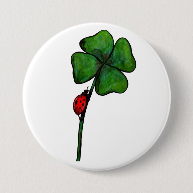 vattenfärgsfantasi ladybird på fyrklöver knapp (Framsida)