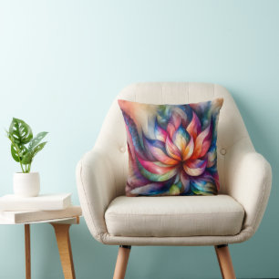 VattenfärgsFantasy-Abstrakt Modern Fractal Flower Kudde