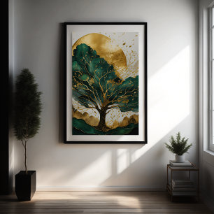 Vattenfärgsfärg, Abstrakt liggande målning Guld II Poster