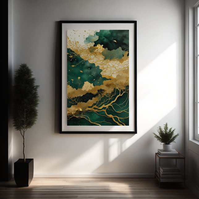 Vattenfärgsfärg, Abstrakt liggande målning Guld IV Poster (Skapare uppladdad)