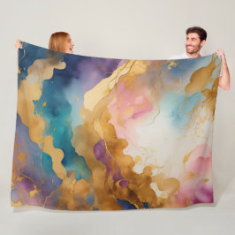 Vattenfärgsfärg Abstrakt Organic Painting Guld Fleecefilt