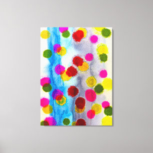 Vattenfärgsfärg, blå polka dots, abstrakt canvastryck