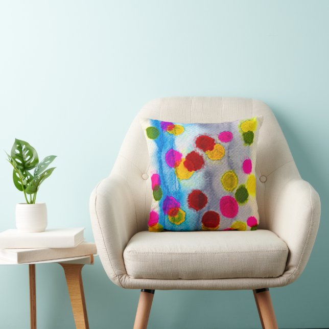 Vattenfärgsfärg, blå polka dots, abstrakt kudde (Stol)