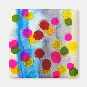 Vattenfärgsfärg, blå polka dots, abstrakt magnet