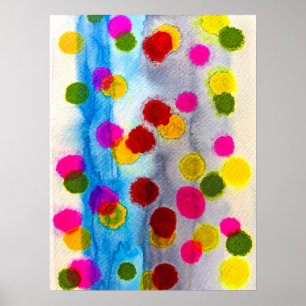 Vattenfärgsfärg, blå polka dots, abstrakt poster