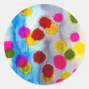 Vattenfärgsfärg, blå polka dots, abstrakt runt klistermärke