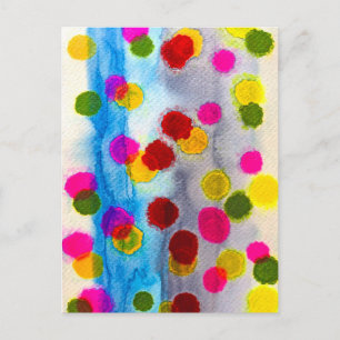 Vattenfärgsfärg, blå polka dots, abstrakt vykort
