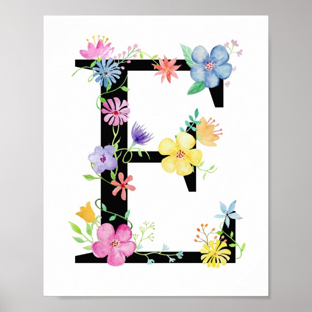 Vattenfärgsfärg Blommigt Brev E Poster (Framsidan)