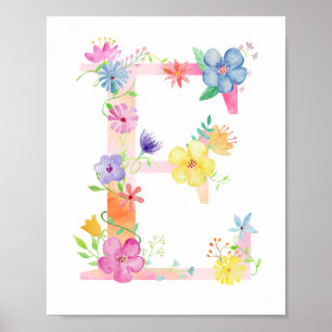 Vattenfärgsfärg Blommigt Brev E Poster