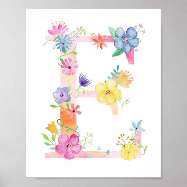 Vattenfärgsfärg Blommigt Brev E Poster (Framsidan)