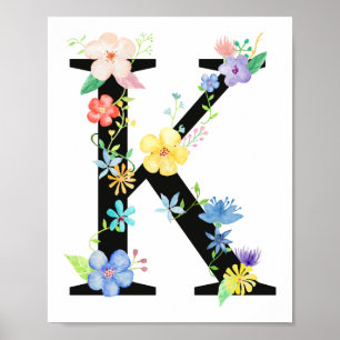 Vattenfärgsfärg Blommigt Brev K Poster
