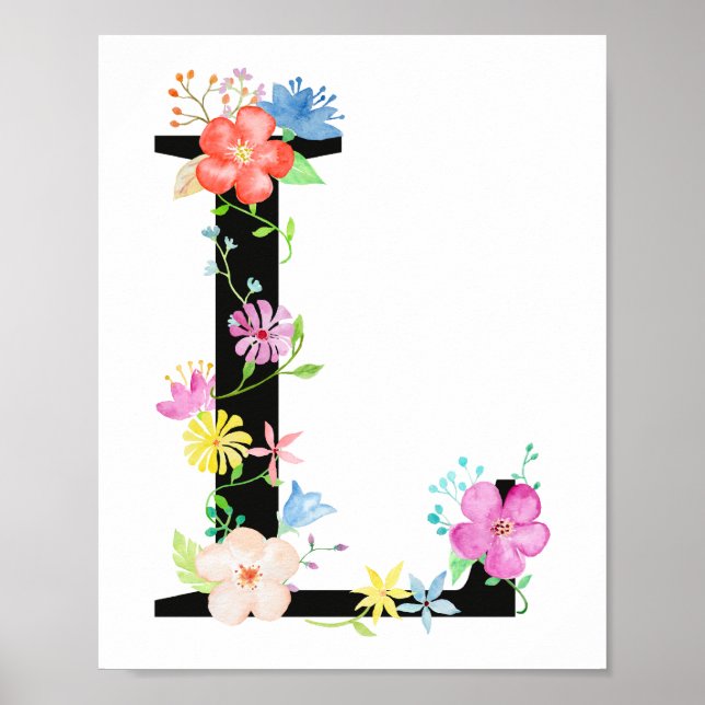 Vattenfärgsfärg Blommigt Brev L Poster (Framsidan)
